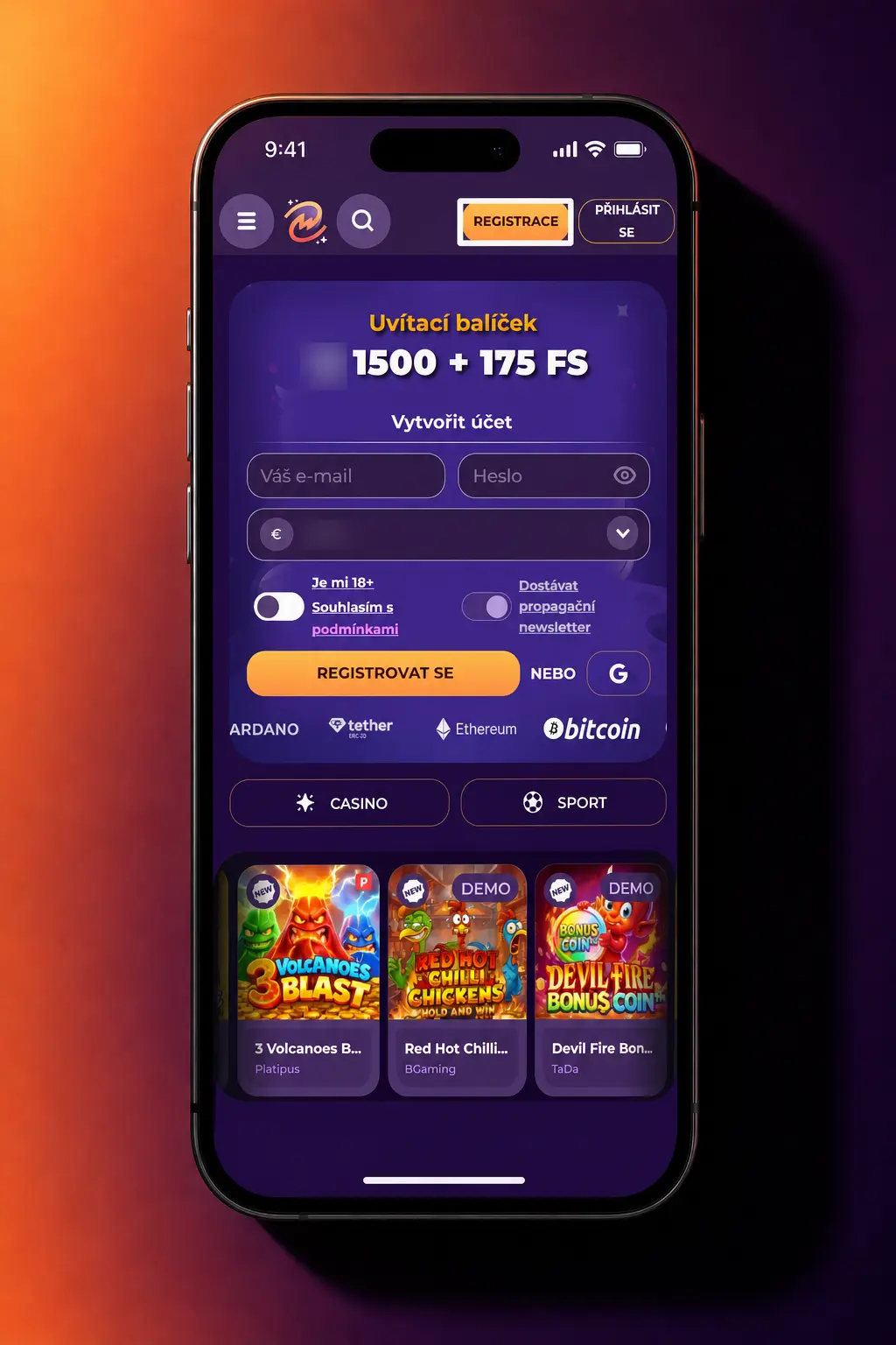 Registrace v aplikaci MilkyWay Casino